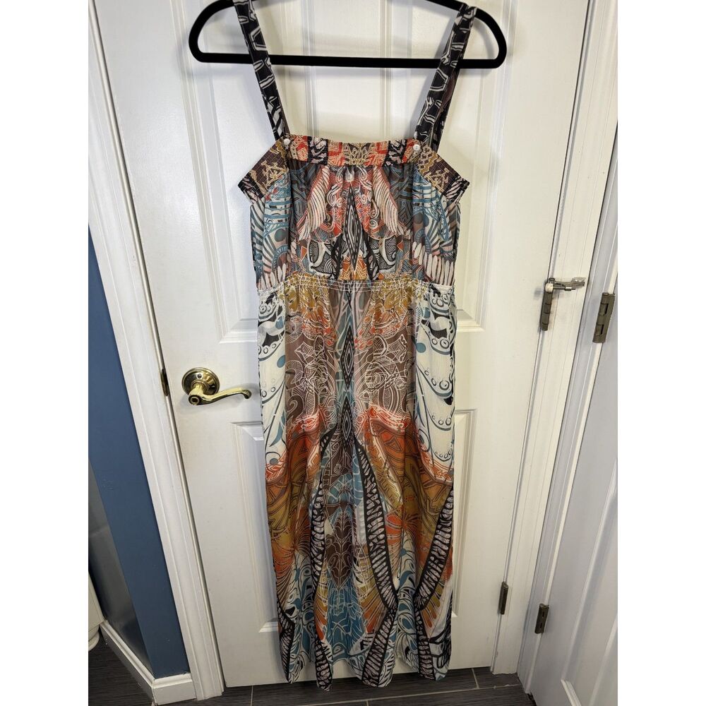 One World Tribe Stone Abstract Convertible Chiffon Maxi Dress Size Large
